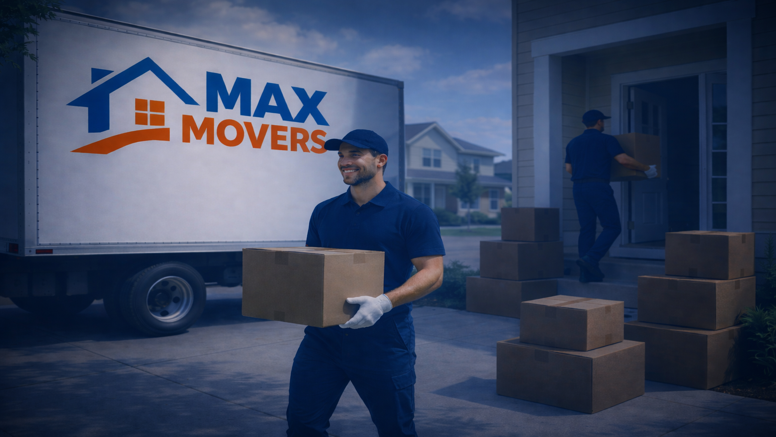 MaxMovers verhuiswagen met verhuizers en verhuisdozen